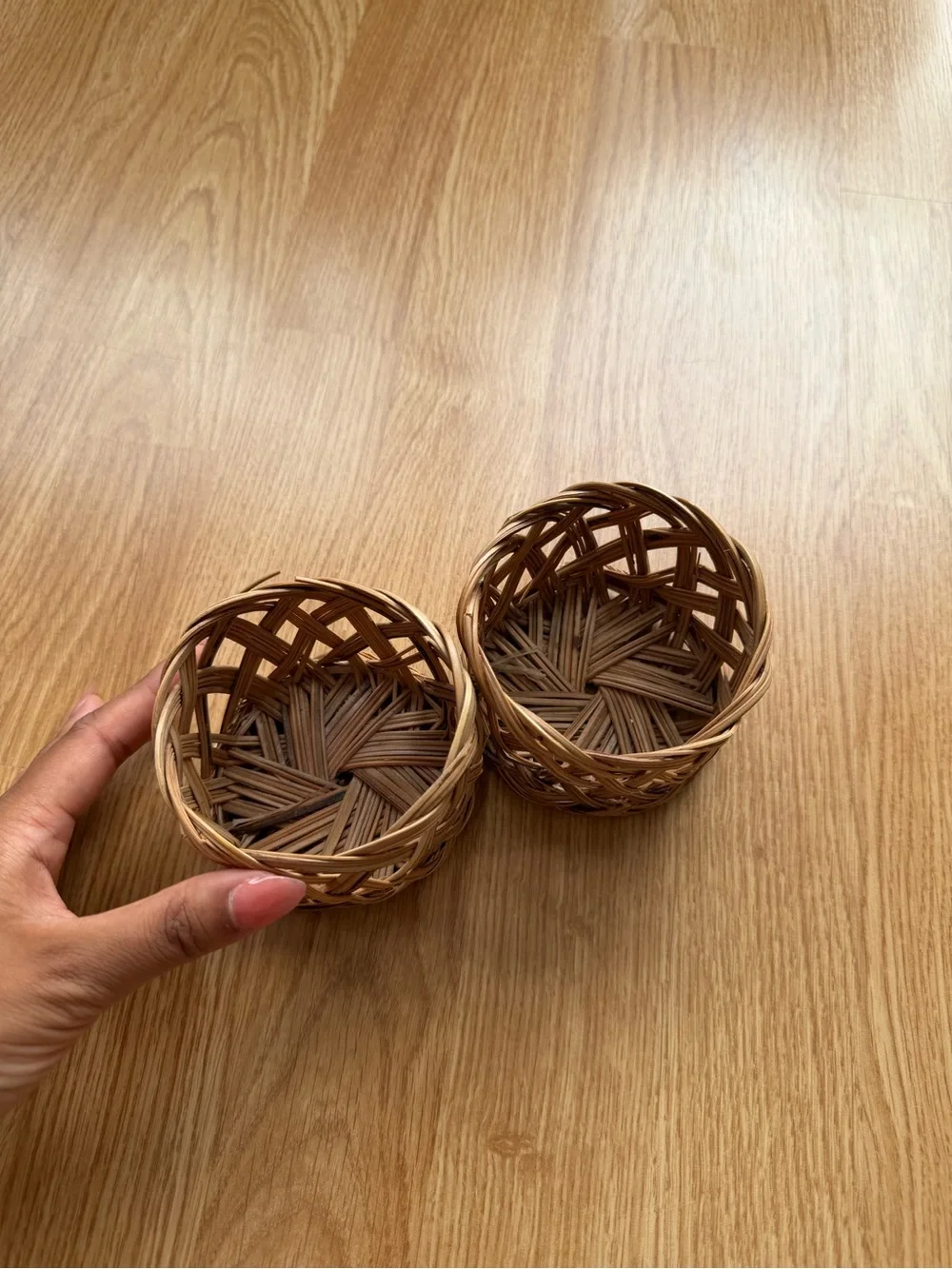 Handwoven Natural Rattan Decorative Baskets - Set of 2